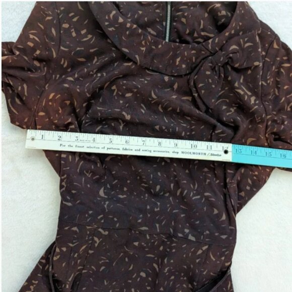 Vintage 1940s/50s Two-Piece Dress Set โ Brown Abstract Print โ Peter Pan Collar - Picture 6 of 7